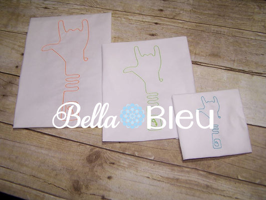 Sign Language " I love you" machine embroidery design Colorwork Redwork