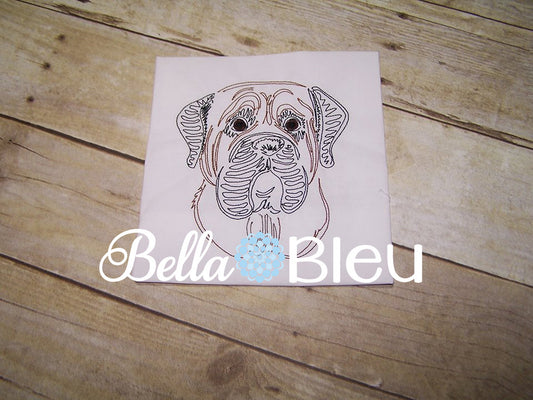 Mastiff Dog machine embroidery design Colorwork Redwork