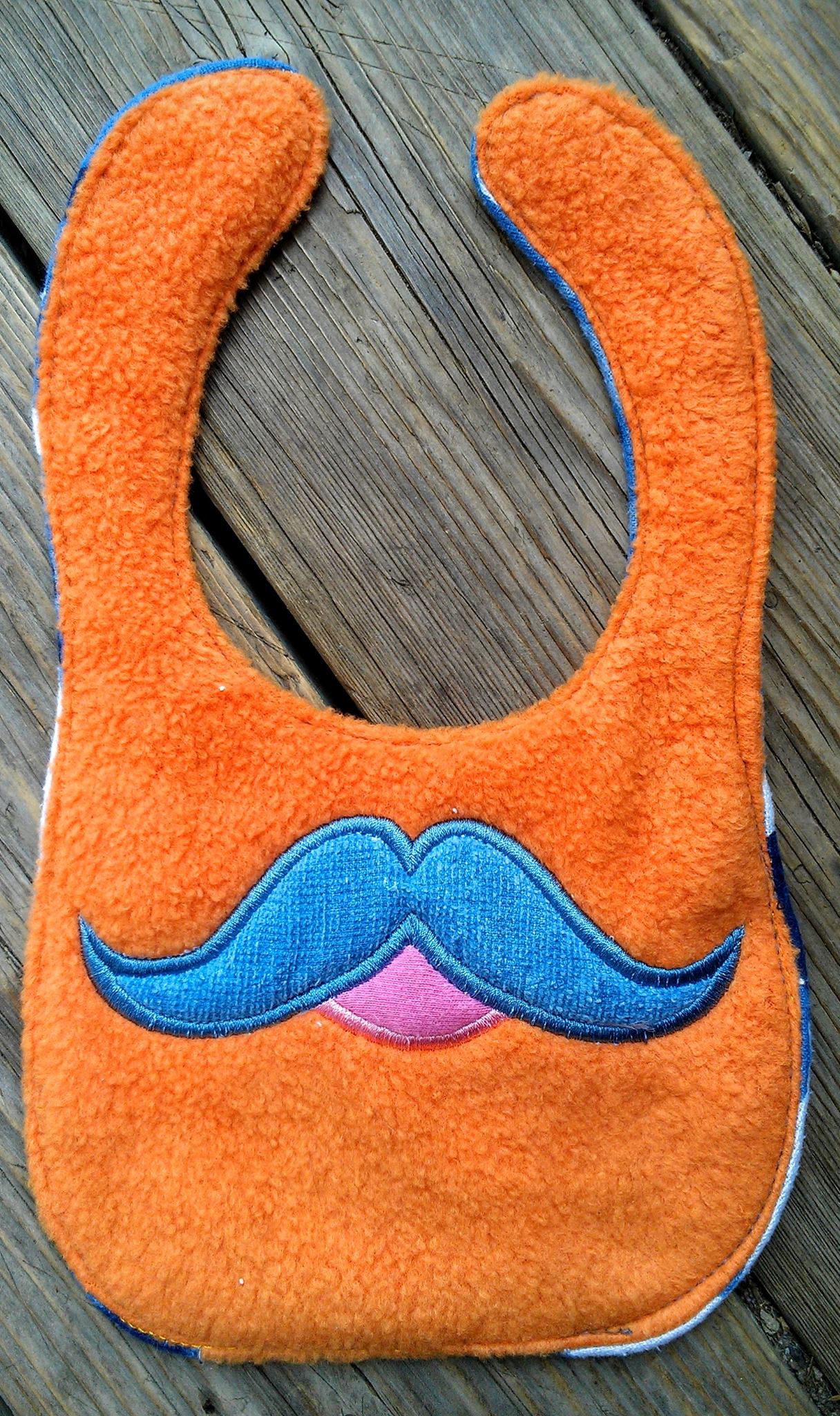 ITH In The hoop Bib with Mustache applique machine embroidery design