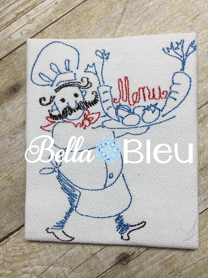 Kitchen Chef colorwork redwork machine embroidery design