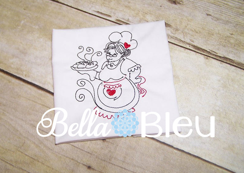 Chef in the Kitchen baking bread quick stitch colorwork redwork machine embroidery design