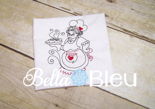 Chef in the Kitchen baking bread quick stitch colorwork redwork machine embroidery design
