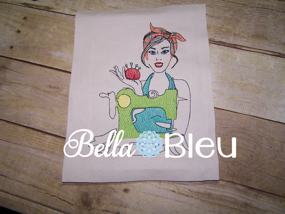 Beautiful Colorwork Redwork Retro Sewing Stitching Lady Girll Machine Embroidery Design