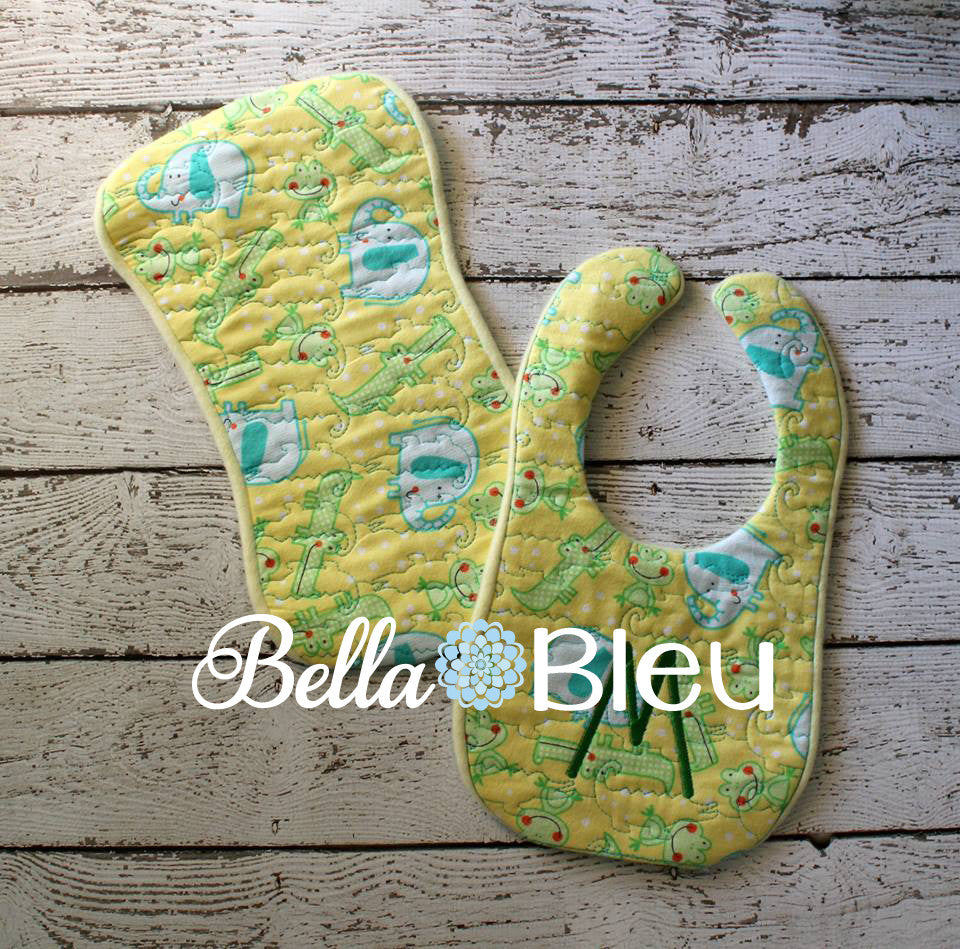 ITH In The hoop Baby Bib with Gators Gator Alligator Quilting Stipple Pattern Machine Embroidery Design