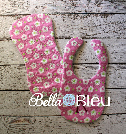 ITH In The hoop Baby Burp Floral and Owl Quilt Stipple design
