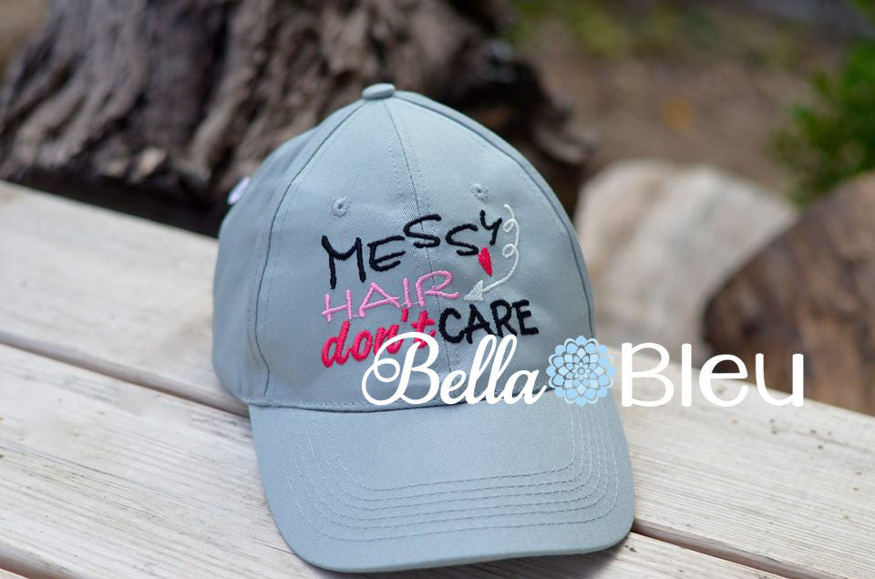 Messy Hair don't Care Baseball hat cap Machine Embroidery Design, Heart Embroidery design