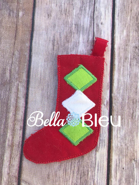 ITH Elf Christmas Argyle Stocking Machine Embroidery in the hoop design