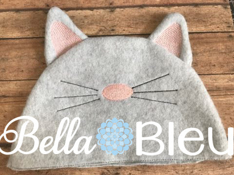 ITH In The hoop Cat Beanie hat with ears Machine Embroidery Design fits 18" dolls to teens
