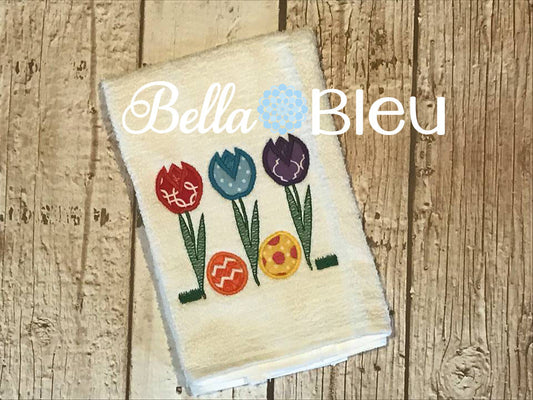 Floral Tulips Machine Applique Embroidery design with Easter Eggs