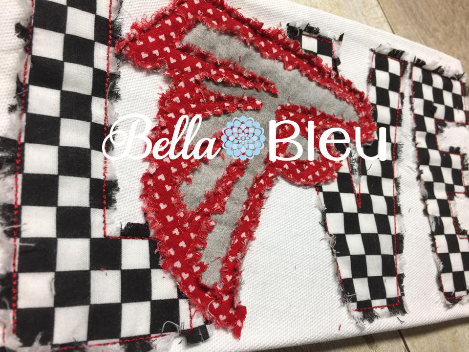 Sports Mascot Love Falcons Raggy Machine Applique bean stitch design