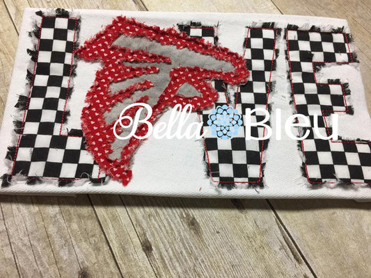 Sports Mascot Love Falcons Raggy Machine Applique bean stitch design