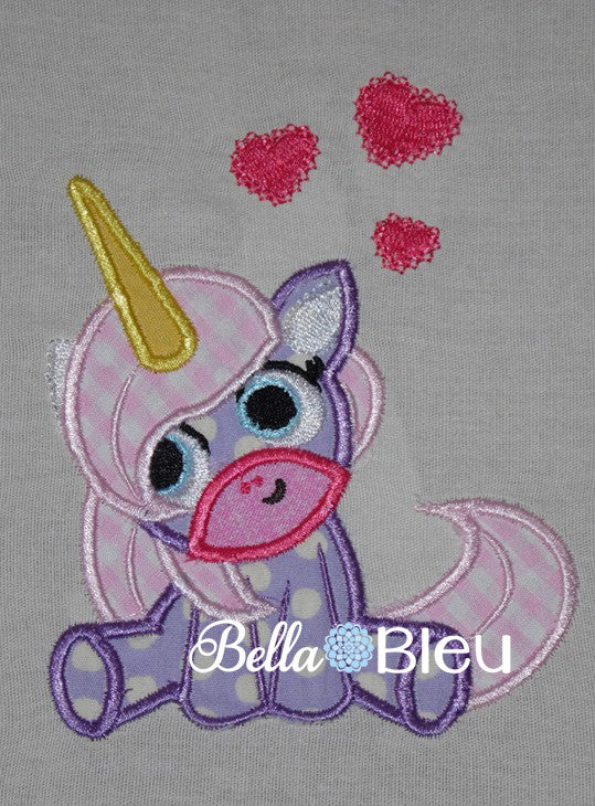 Unicorn Horse with hearts Machine Applique Embroidery design