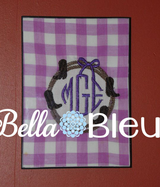 Western Rope and Cowboy Monogram Circle Machine Applique Embroidery Design
