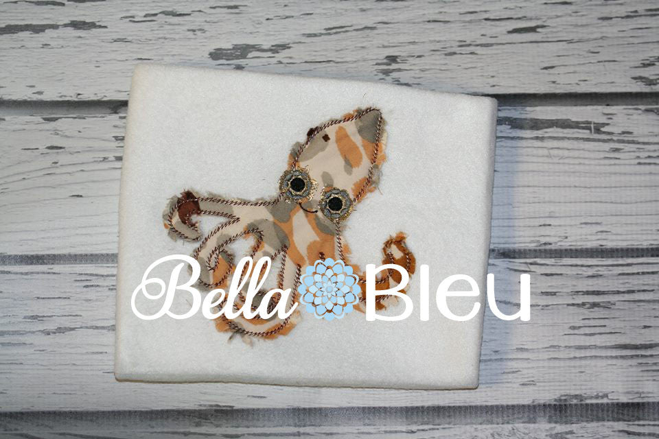 Raggy Squid Stemstitch Machine Embroidery Nautical Design
