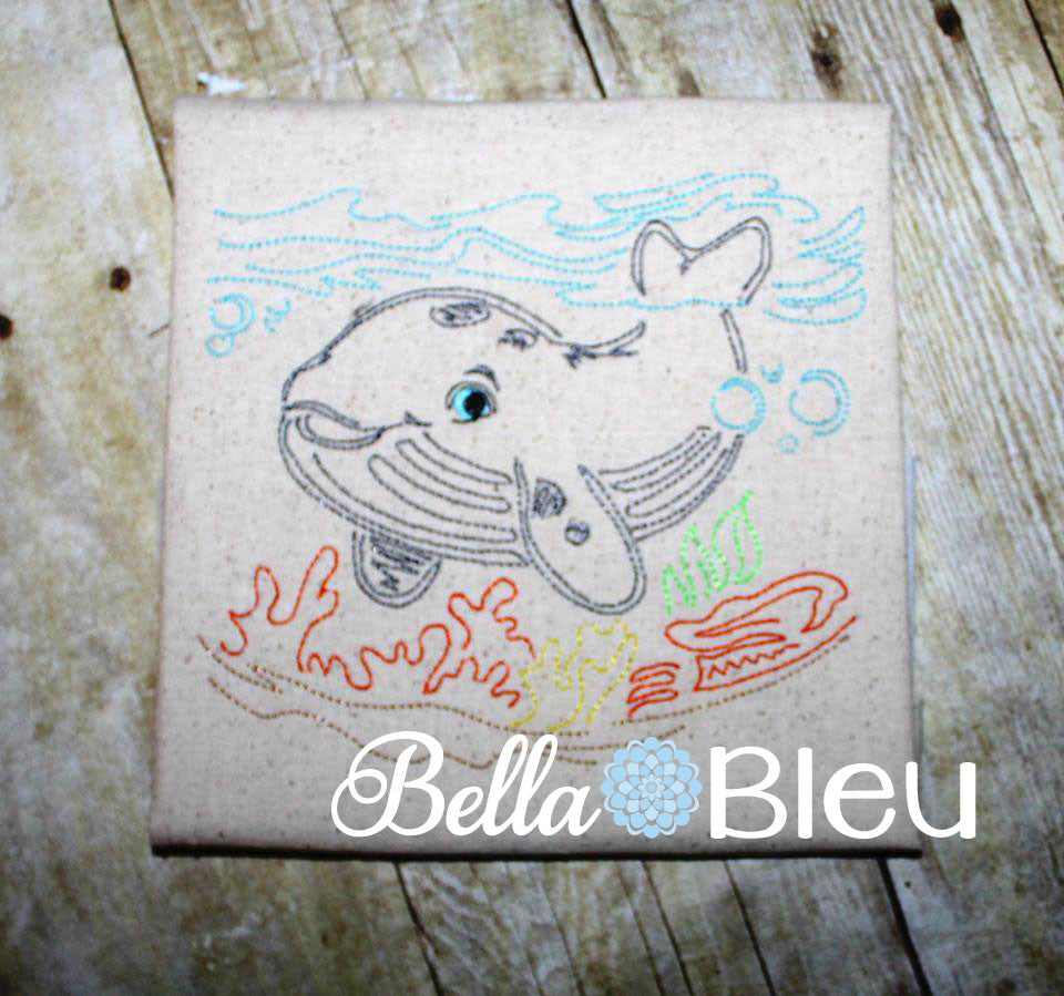 Nautical Sea Whale Colorwork Redwork Machine Embroidery Design