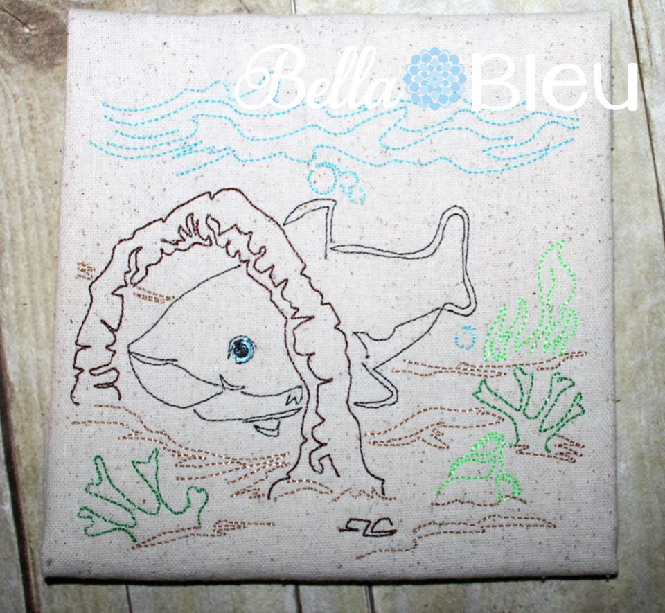 Great White Shark Colorwork Redwork Nautical Machine Embroidery Design