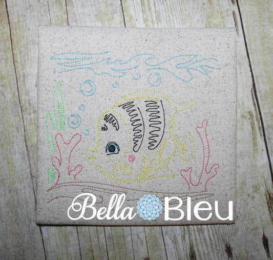 Sea Fish nautical colorwork redwork Machine Embroidery design