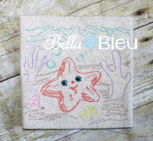Nautical Sea Starfish Colorwork Redwork Machine Embroidery Design