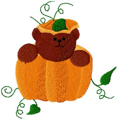 Fall Pumpkin Bubbin Bear  Machine Embroidery
