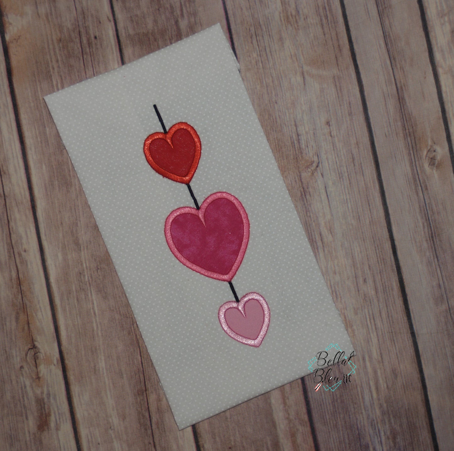Valentines Hearts on a String Applique Machine Embroidery Design 5x7