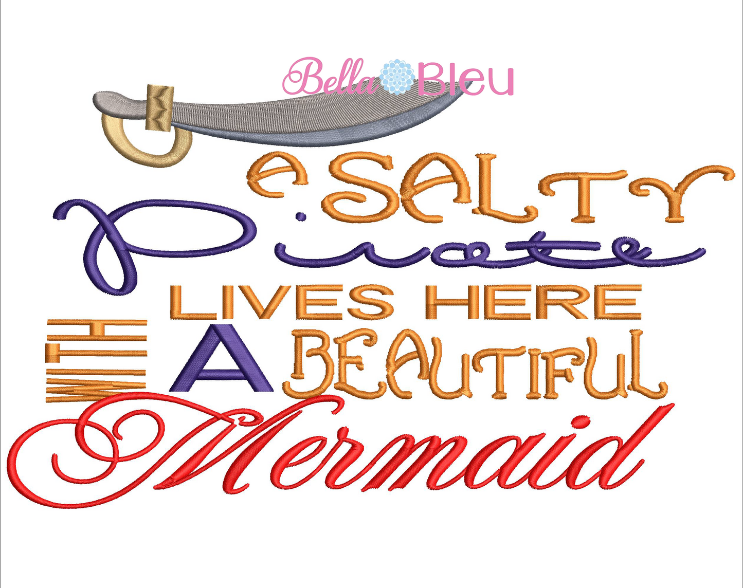 Salty Pirate and Mermaid Saying Reading Pillow machine embroidery nautical design