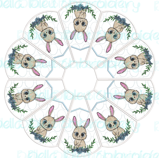Bunny Easter or Christmas Tree Skirt In The Hoop 8x12