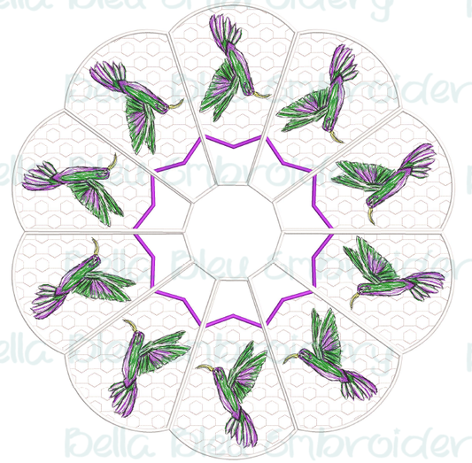 Hummingbird Christmas Tree Skirt In The Hoop 8x12