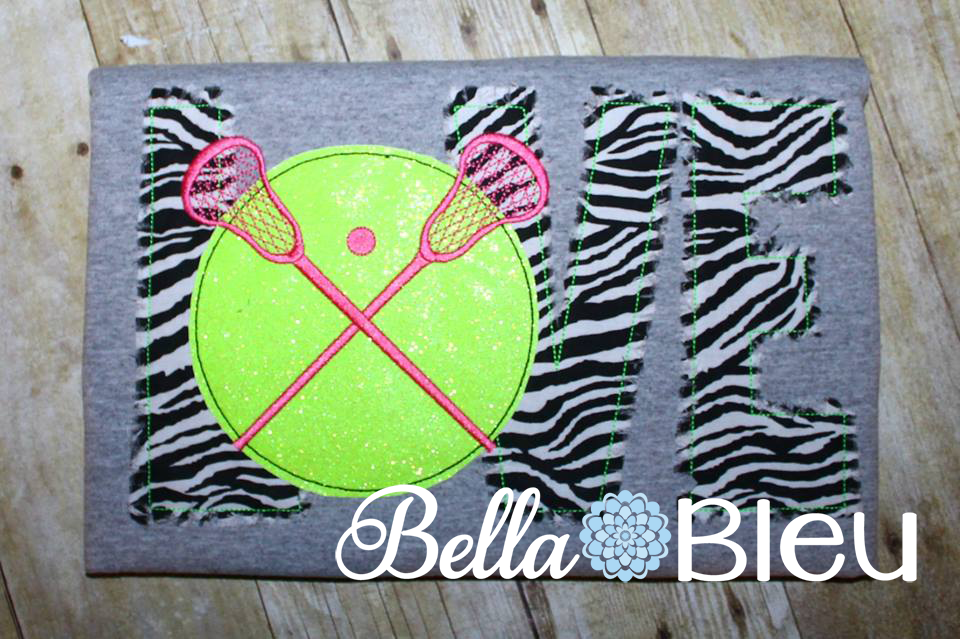 Raggy Love Lacrosse sticks and  ball Applique Machine Embroidery design