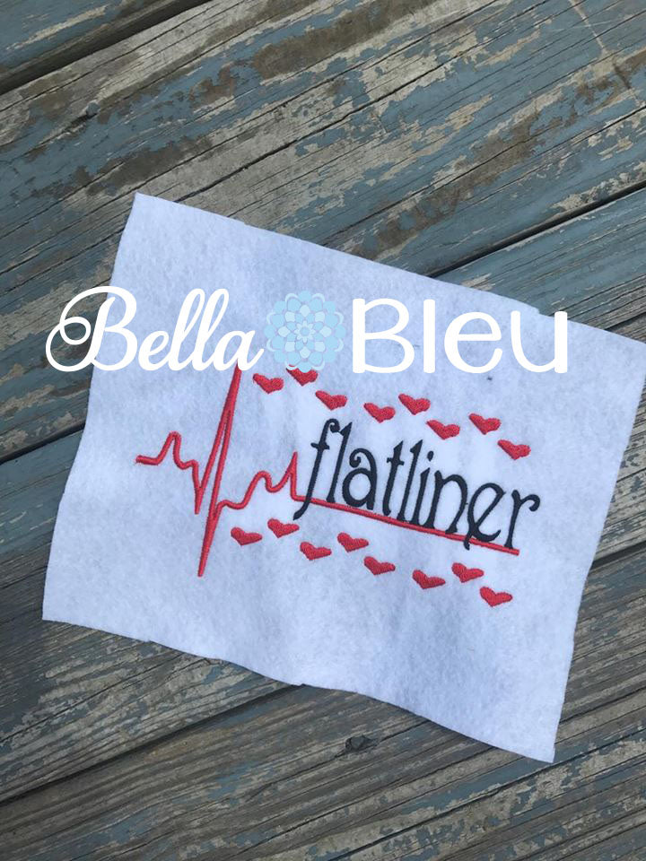 Flatliner EKG with hearts machine embroidery design