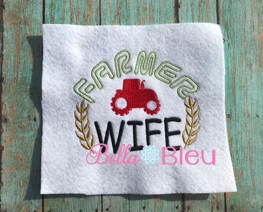 Fun Farmer Wife with tractor and wheat filled machine Embroidery Design
