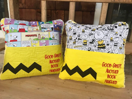 Inspired Charlie Brown Good Grief Reading Book with dog house Motif stipple with Reading book machine embroidery design 7x11