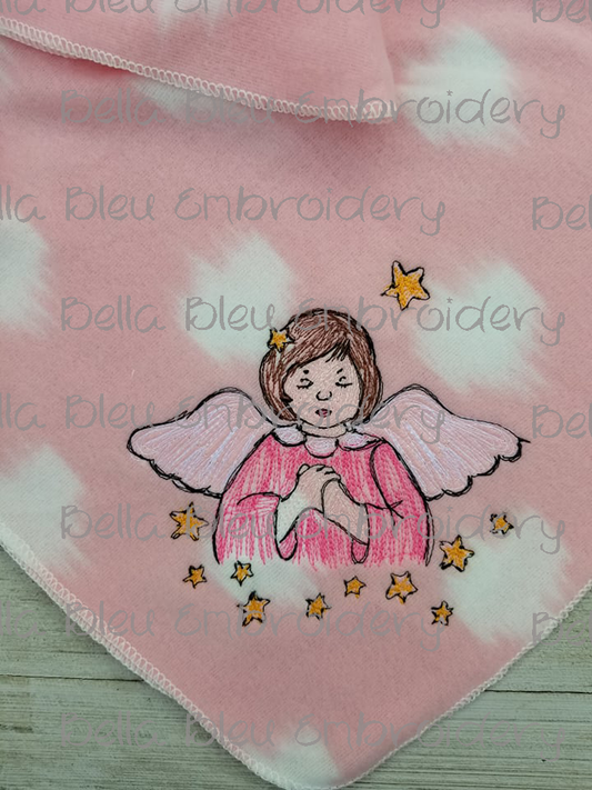 Angel Girl with Stars Christmas Scribble