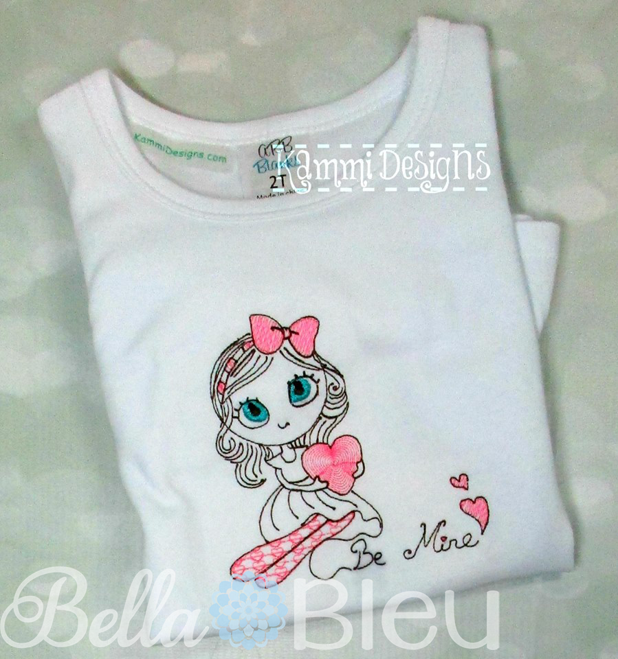 Sketchy Valentine Be Mine Girl Embroidery