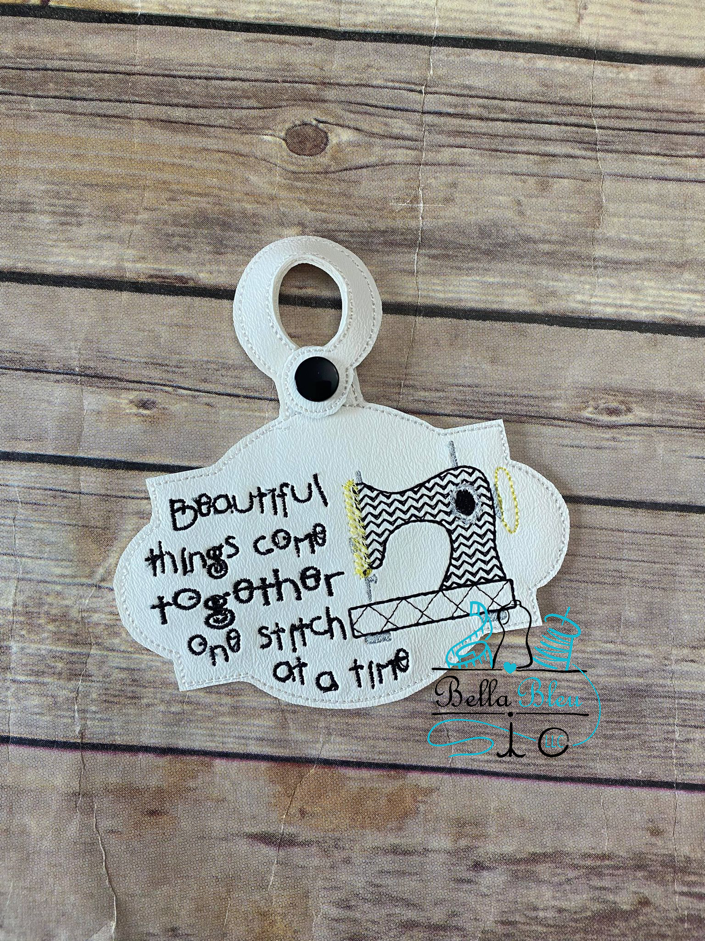 Sewing Machine Motif Saying ITH  Bag Tag fob