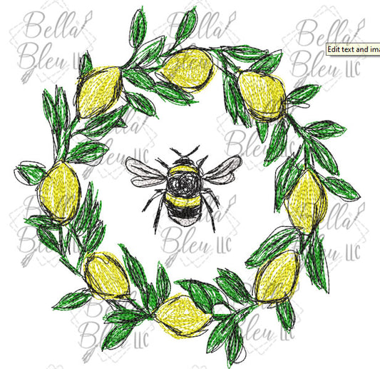 Scribble Lemon Wreath with Bee