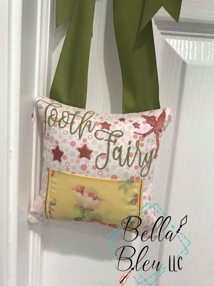 ITH Tooth Fairy pillow with pocket machine applique embroidery design