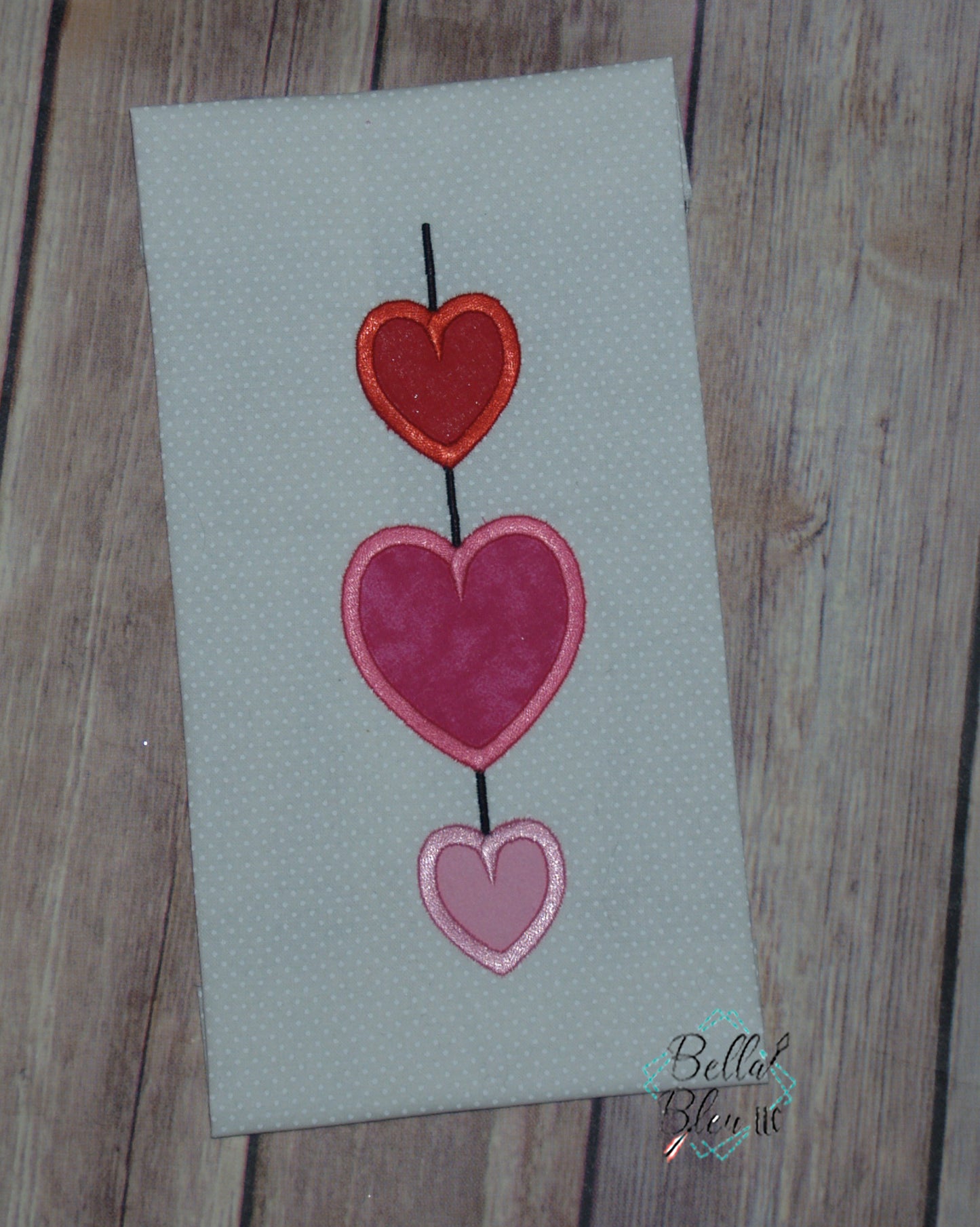 Valentines Hearts on a String Applique Machine Embroidery Design 7x11