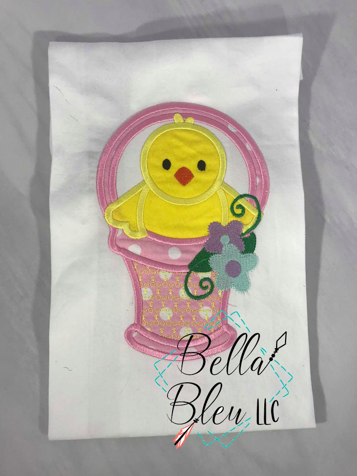 Easter Chick in basket applique Machine Embroidery design