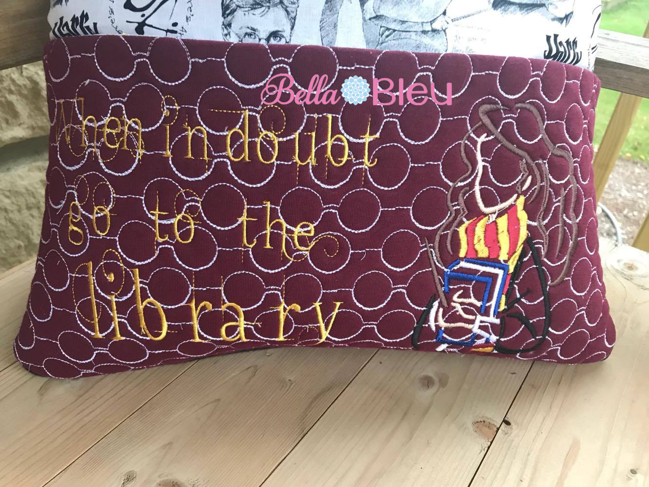 Reading Pillow Quote, Reading Pillow Embroidery design, Saying Quotes, When in doubt go to the library embroidery design