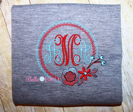 Sketchy Floral Monogram Frame Machine Embroidery design