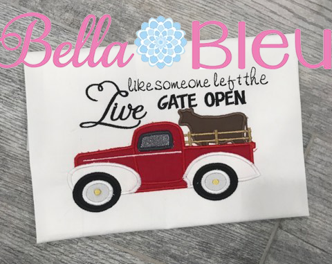 Vintage Truck Hauling a Cow Machine Applique Embroidery Design