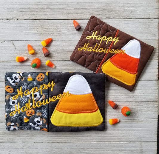 Happy Halloween Candy Corn ITH Mug Rug