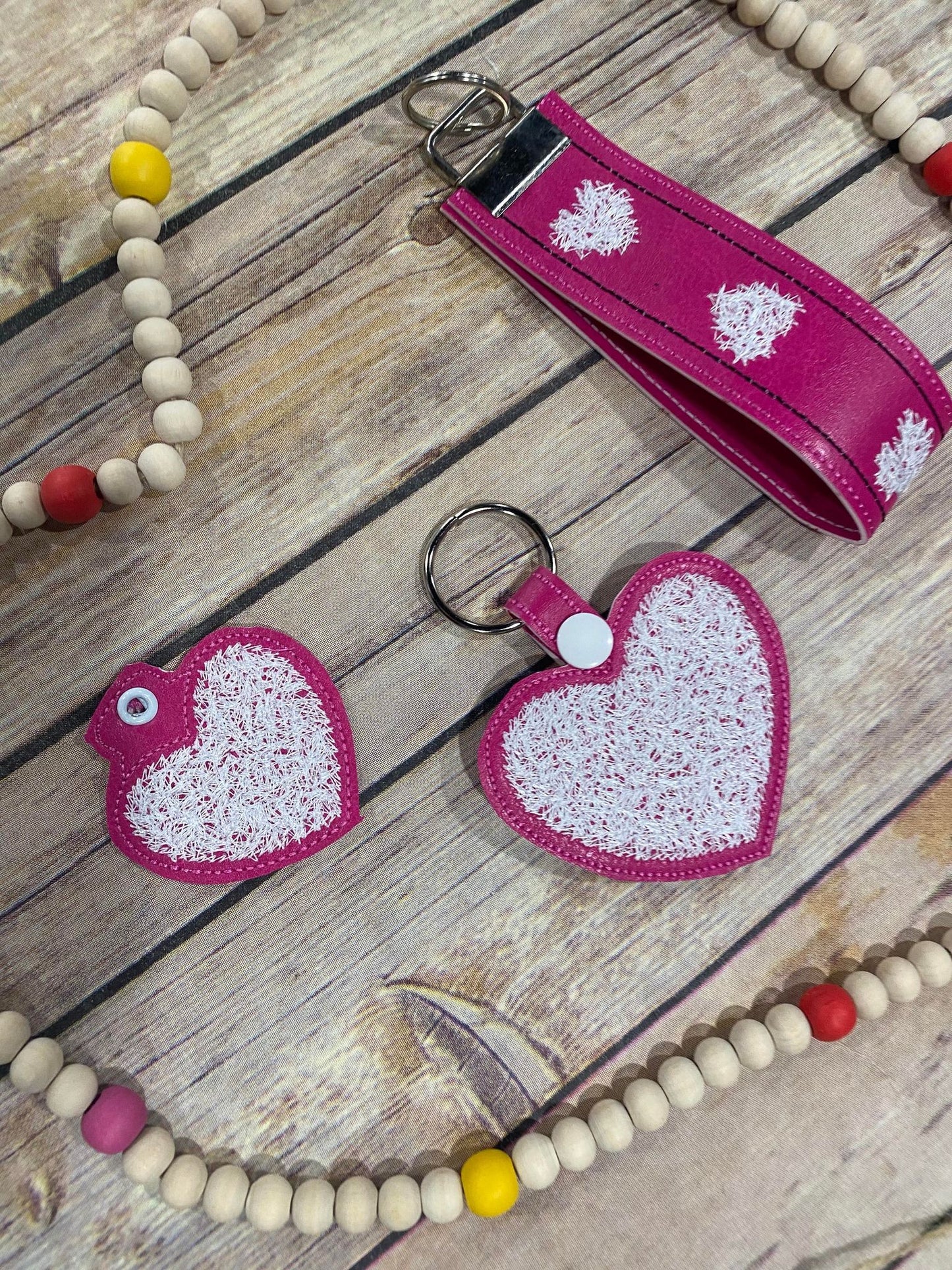 Valentine's Day Heart Key fob Charm Wristlet Faux Chenille Set