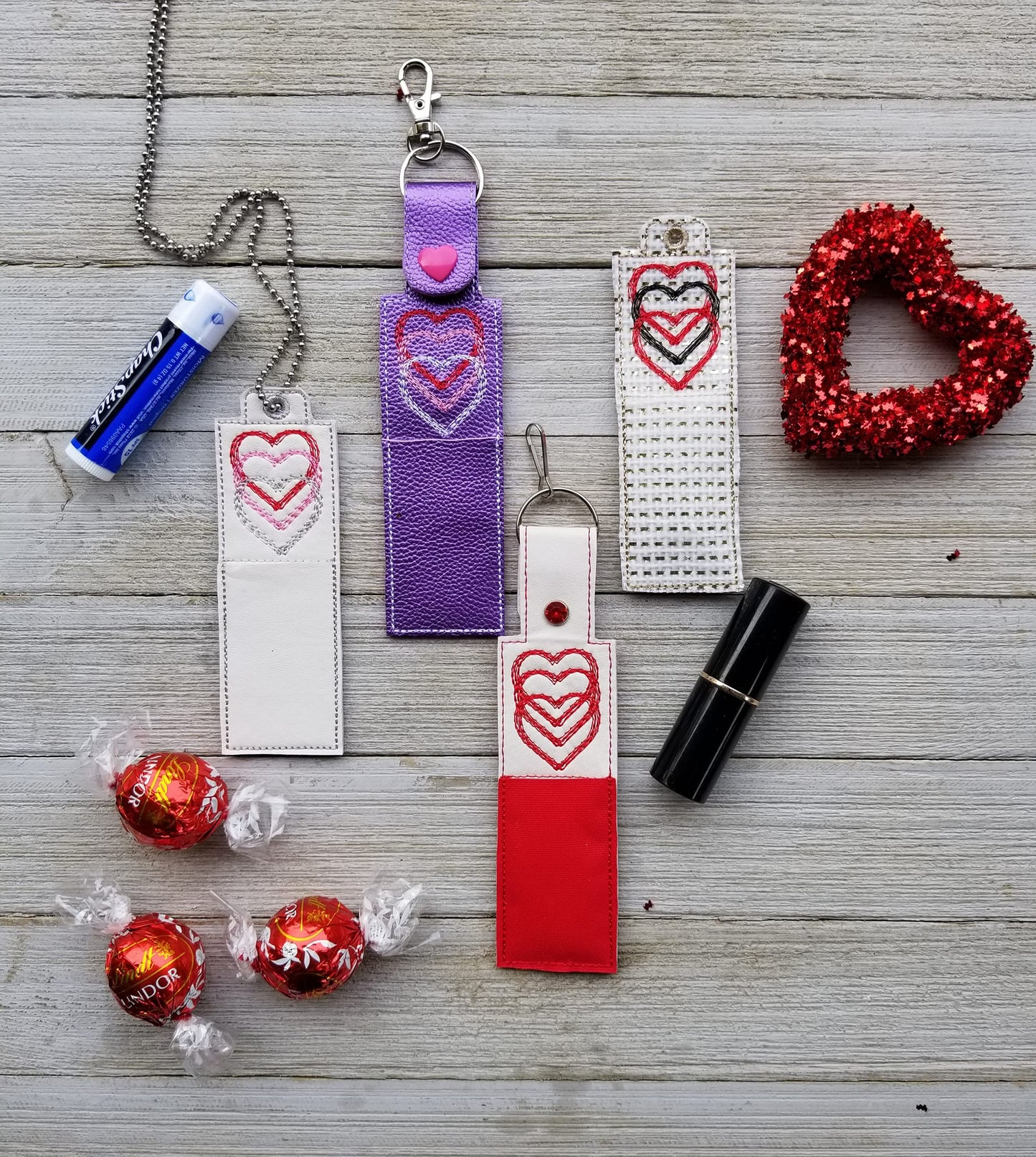 Hearts Chapstick or USB Holder ITH