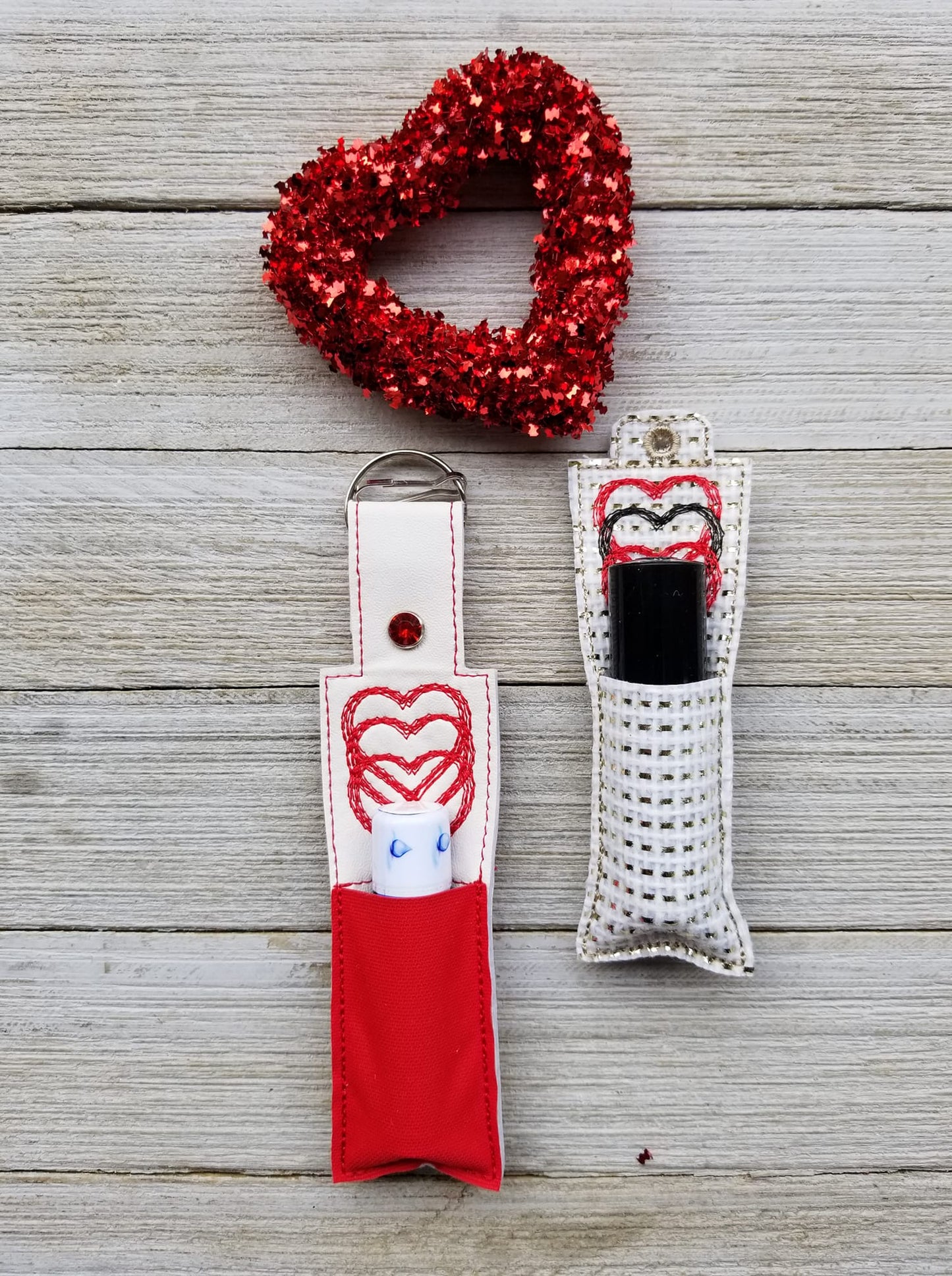 Hearts Chapstick or USB Holder ITH