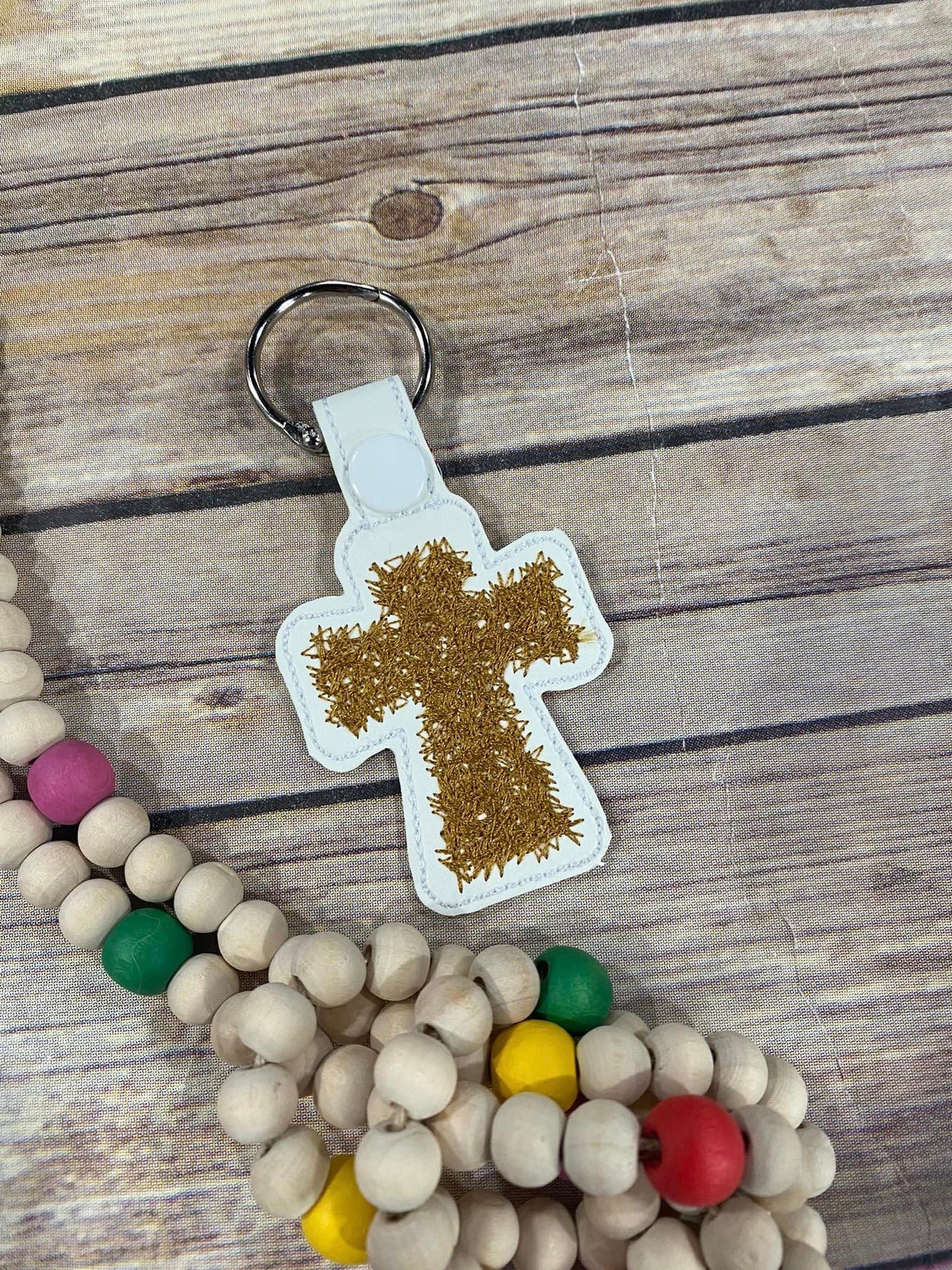 Cross Faux Chenille Snap Key Fob