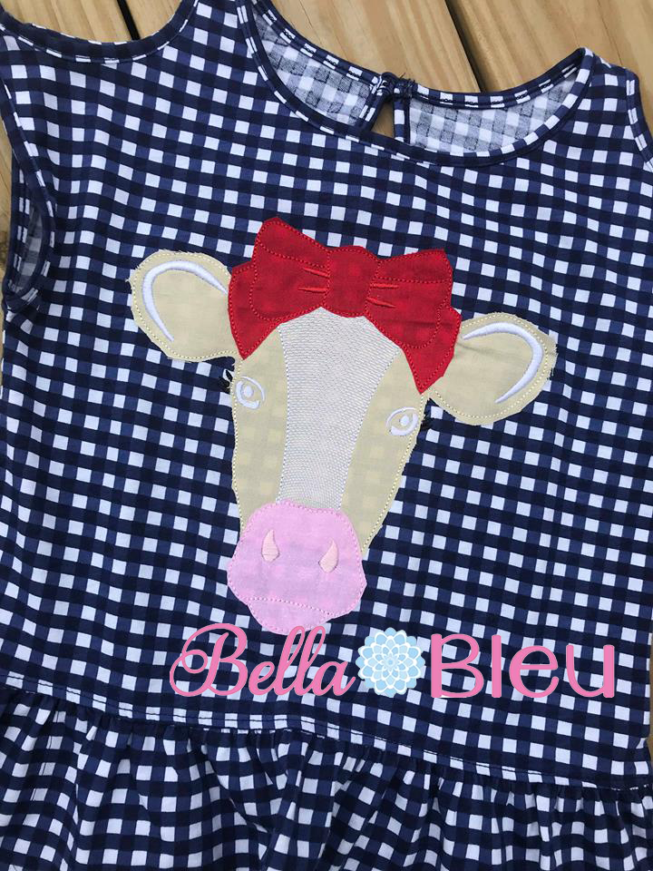 Farm Cow bean stitch applique machine embroidery design