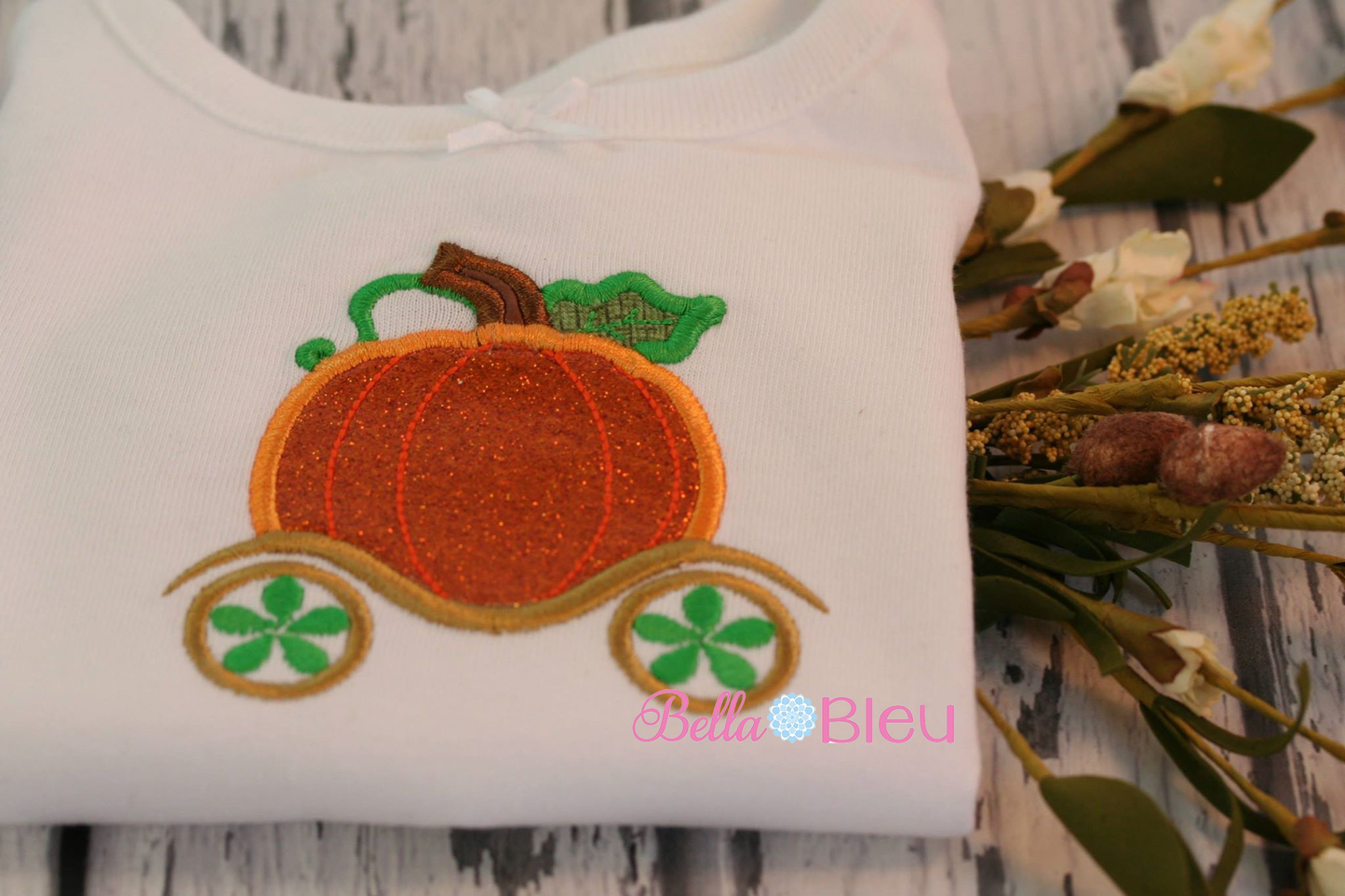 Fall Pumpkin Princess Carriage 8x12 Applique