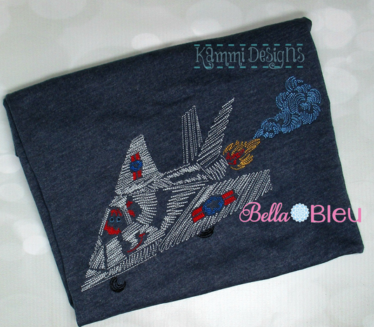 War Fighter airplane Plane Bean Stitch machine embroidery design 7x11