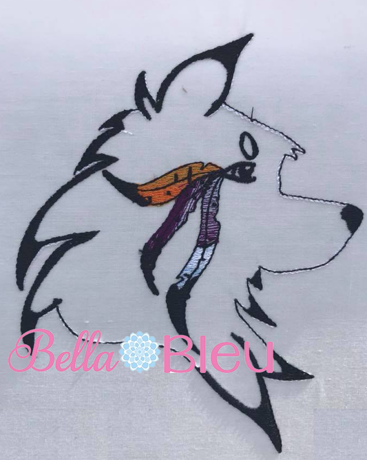 Native American Wolf with feathers applique machine embroidery design 8x8 Color blend